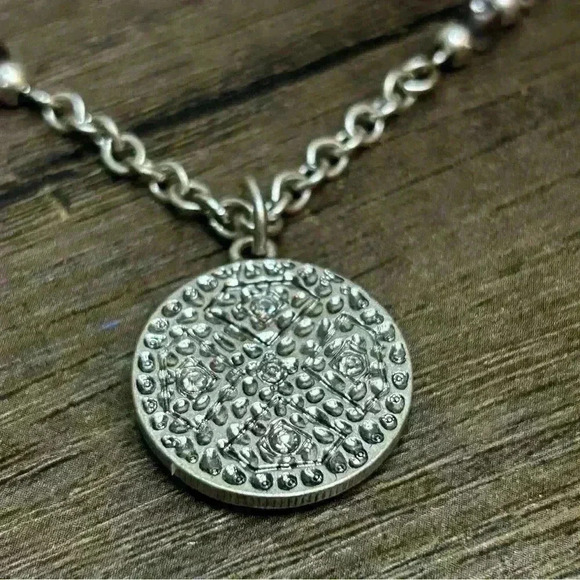 Silver Tone Diamonds with Crystal Gems and Silver Tone Round Studs Necklace - Picture 3 of 4